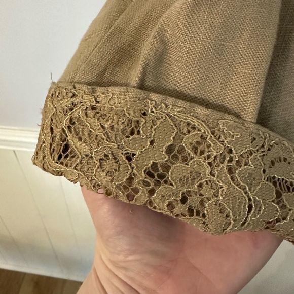 Chico’s Women’s Long Sleeve with Lace Tan Button Front Linen Jacket Sz 2, L GUC - Picture 6 of 8